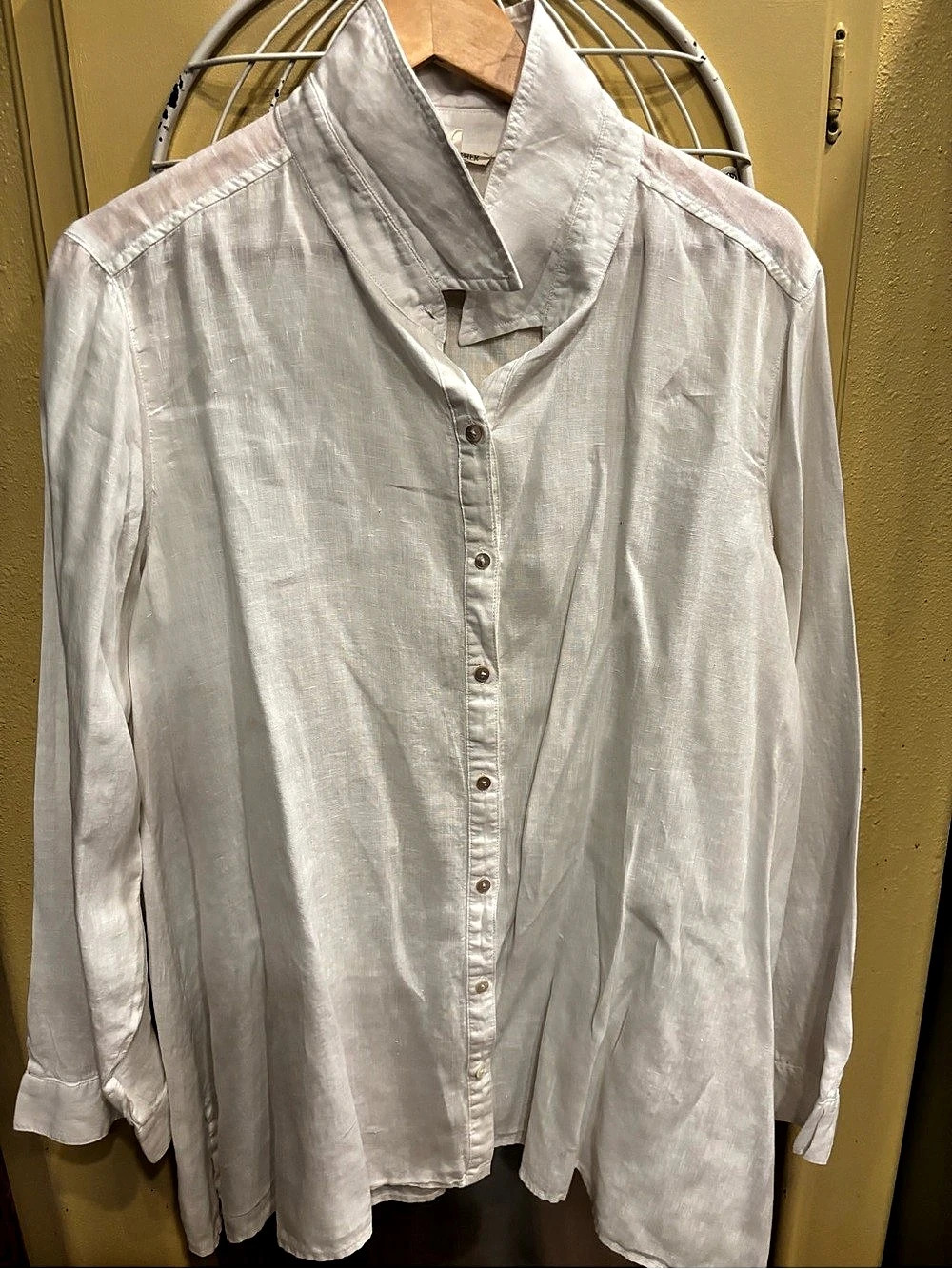 Eileen Fisher Organic Handkerchief Linen Classic Collar Long Shirt Linen Button